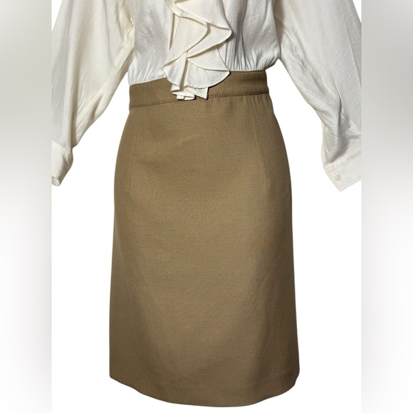 Ann Taylor Loft Women's Size 12 Cream Brown Khaki Ruffled Neutral Dress Slit - Picture 7 of 10